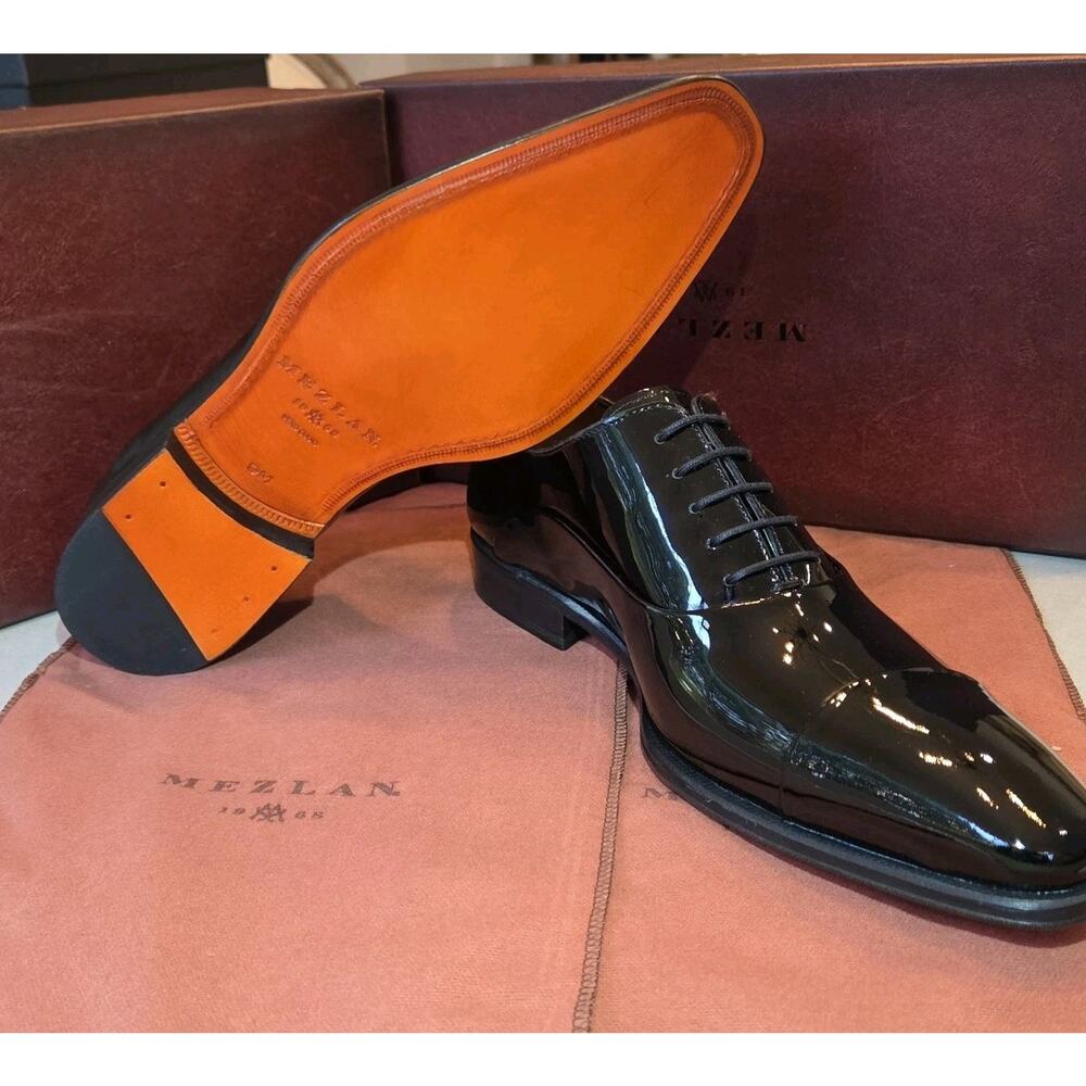 Mezlan E20264 Black Cap Toe Patent Leather Formal Oxford Size 9M - Picture 4 of 7